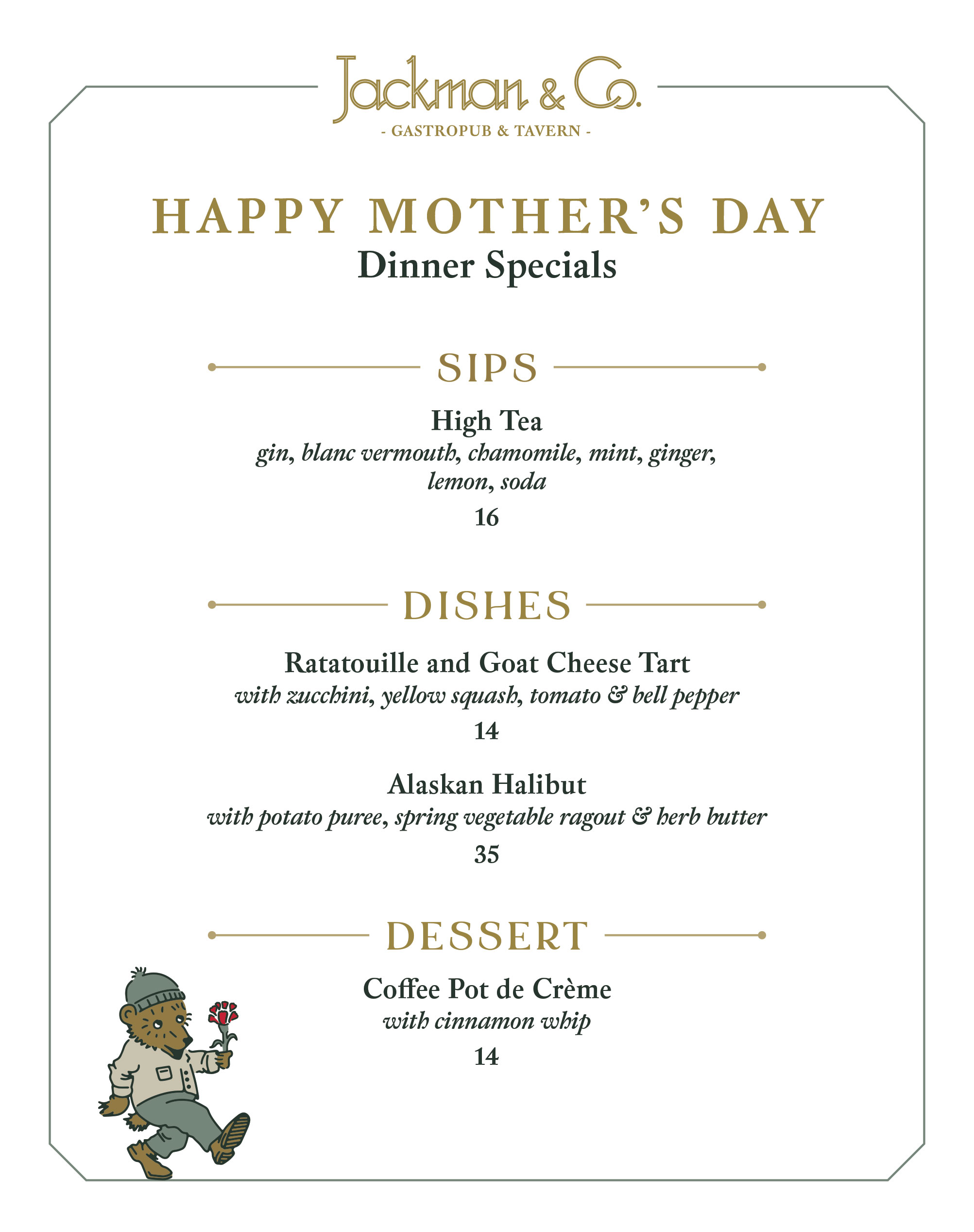 Mothers Day menu